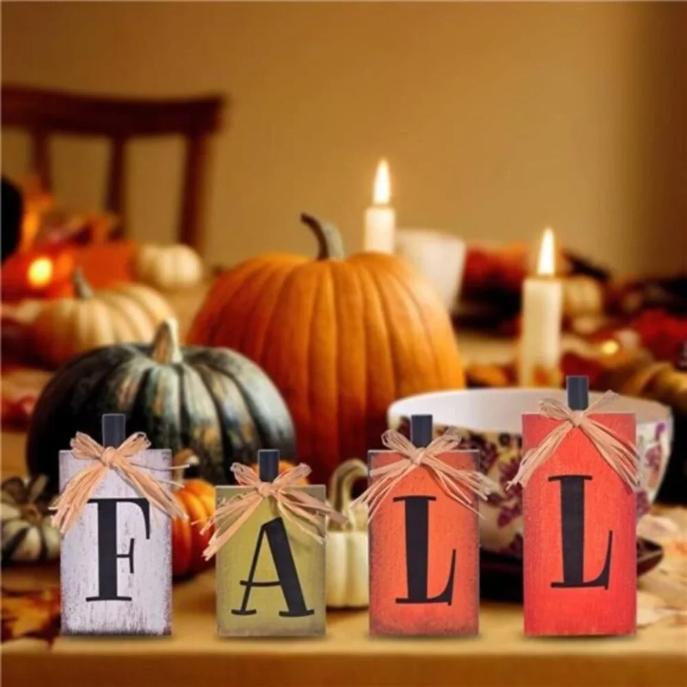 Fall Decorations for Home, 4 Pcs Rustic Farmhouse‎ Home Table Autumn Decor Signs